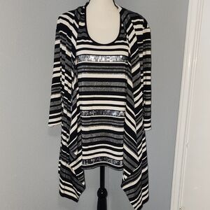 Joseph Ribkoff Black and White Striped Tunic/Tank Silver Accents Sz 20